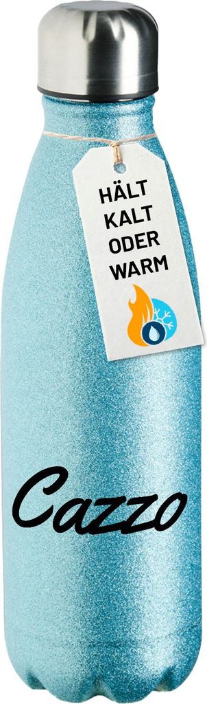 Huuraa Trinkflasche Cazzo italienisch Schriftzug 500ml Blue Edelstahl Wasserflasche Trinkflasche Geschenkidee