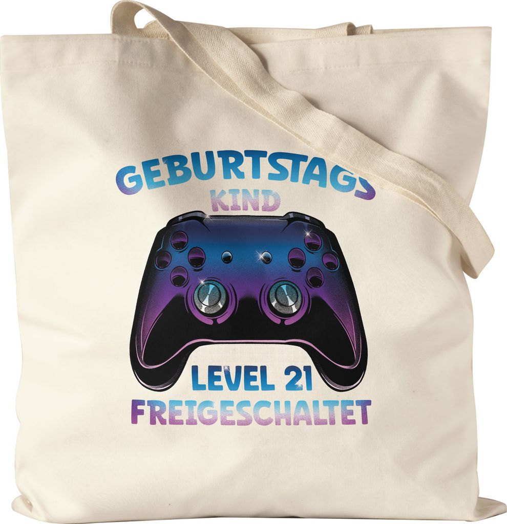 Geburtstagskind Level 21 Freigeschaltet Jutebeutel Stoffbeutel Happy Birthday Geburtstag Alles Gute Controller Konsole Gamer