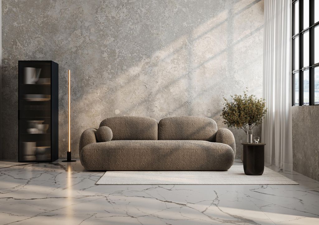 LetSit Dreisitzer-Schlafsofa MAXIME 3F Sofa mit Schlaffunktion und Bettkasten Bouclé-Stoff T30-Schaumstoff Wellenfedern Premium Design-Polstersofa