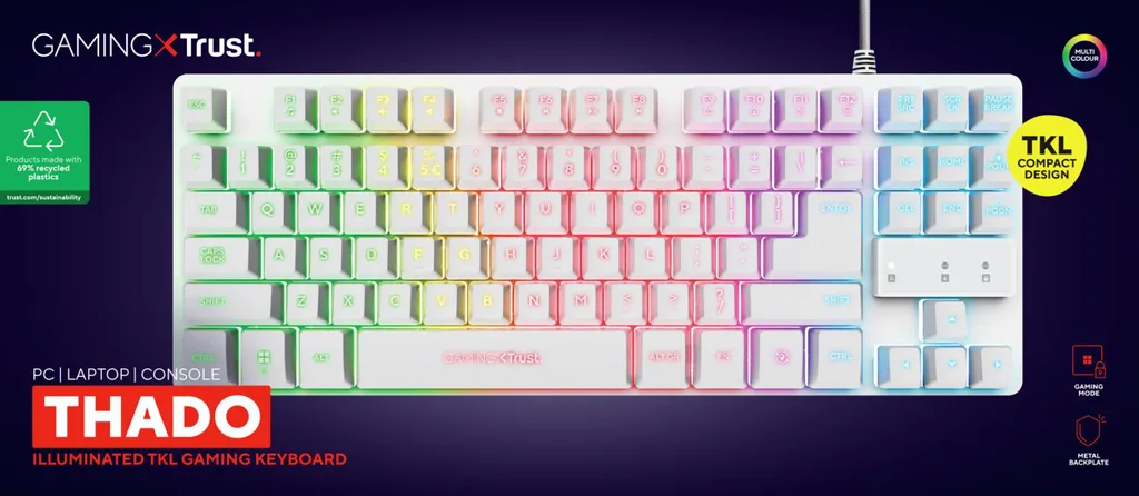 Clavier de jeu rétroéclairé Trust GXT 833W anti-ghosting blanc TKL - 5