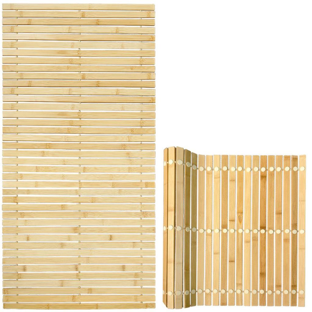 Bambus Duschmatte, Saunamatte aus Holz, rutschfest mit Gummistopper, 50 x 80 cm für Bad Dusche Pool Sauna innen und außen