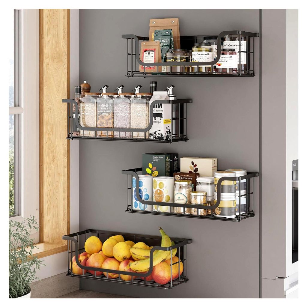 4er-Set Magnetisches Gewürzregal für Kühlschrank, Mikrowelle und Waschmaschine für Küche, Schlafzimmer, Bad usw. (Schwarz)