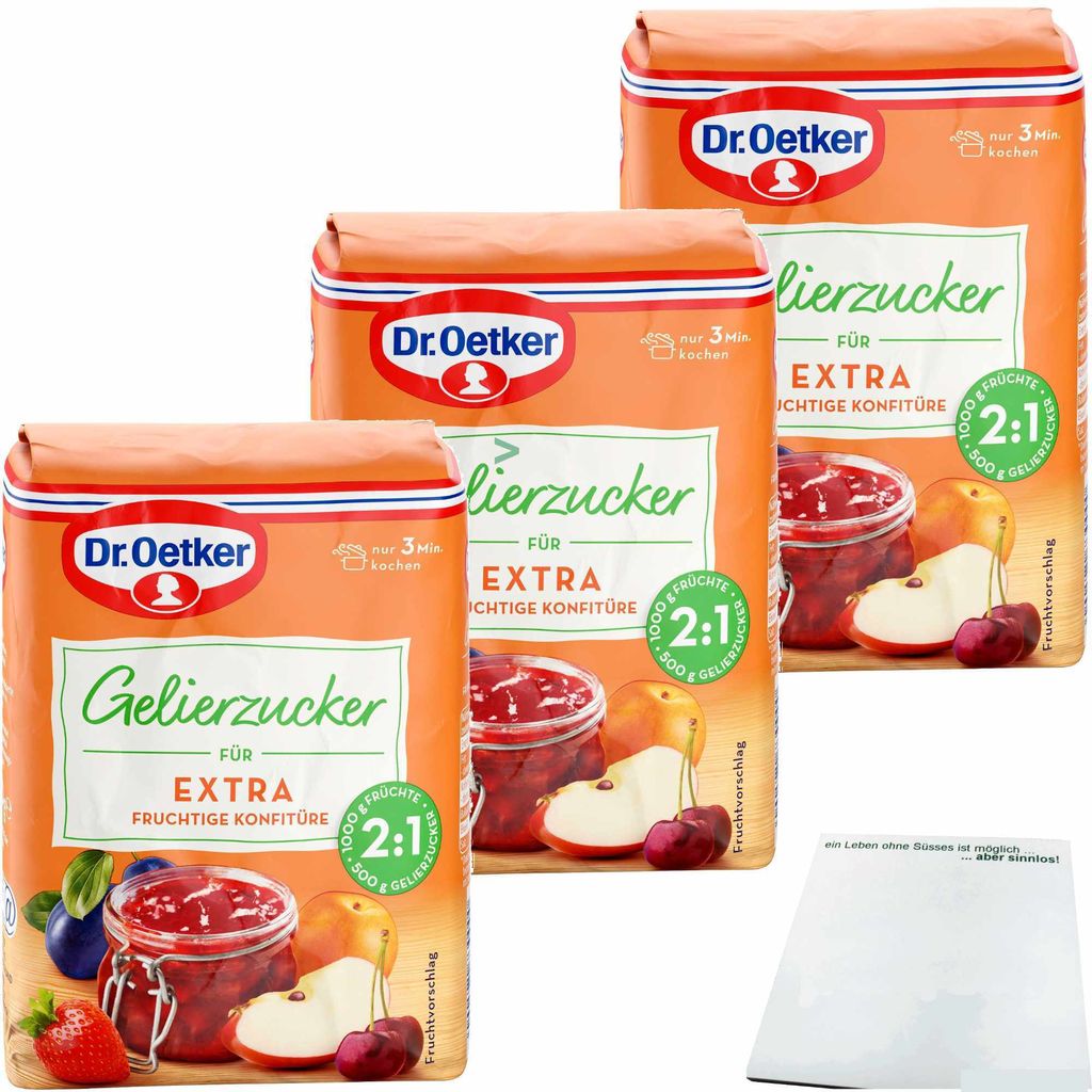 Dr. Oetker Gelierzucker Extra 2:1 3er Pack (3x500g Packung) + usy Block