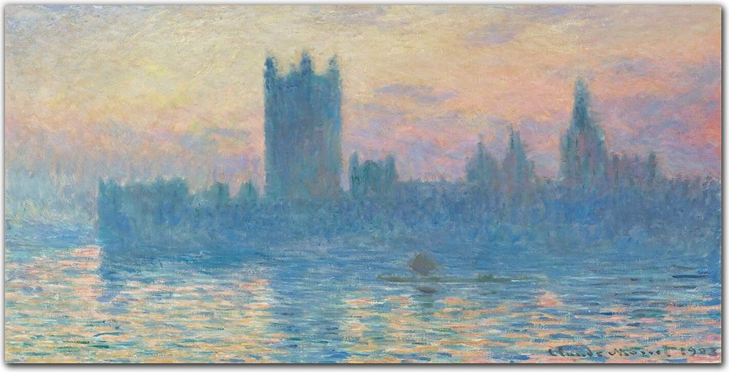 Coloray Küchenrückwand 100x50 Spritzschutz aus Glas - Häuser Sonnenuntergang Monet