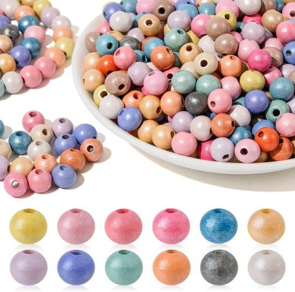 Perles en bois multicolores 10mm pour ateliers de loisirs créatifs DIY