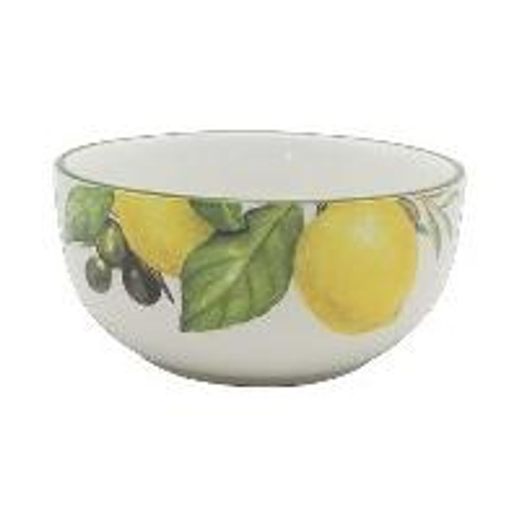 Keramik Schale Müslischale Schüssel mit Zitronen und Oliven Motiv, Rund, 13,7x13,7x6,6cm