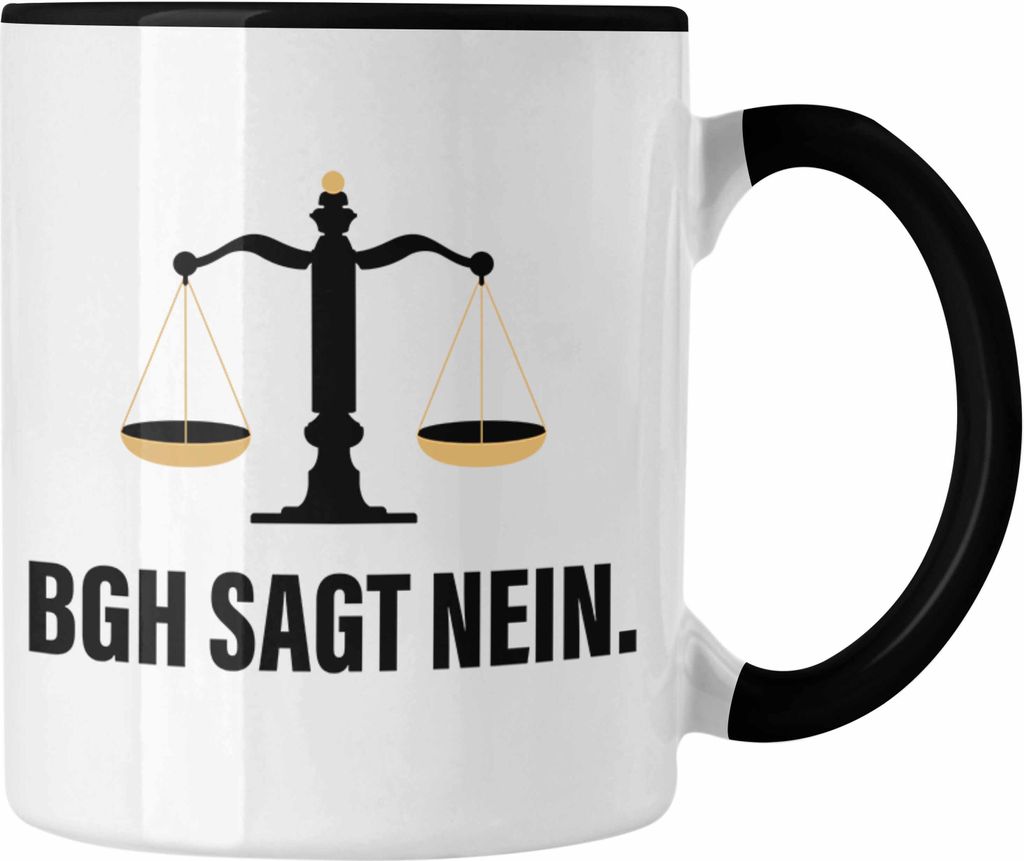 Trendation - Jura Geschenk Tasse mit Spruch für Jurist Juristin Geschenkideen Lustig für Examen Staatsexam (Schwarz)