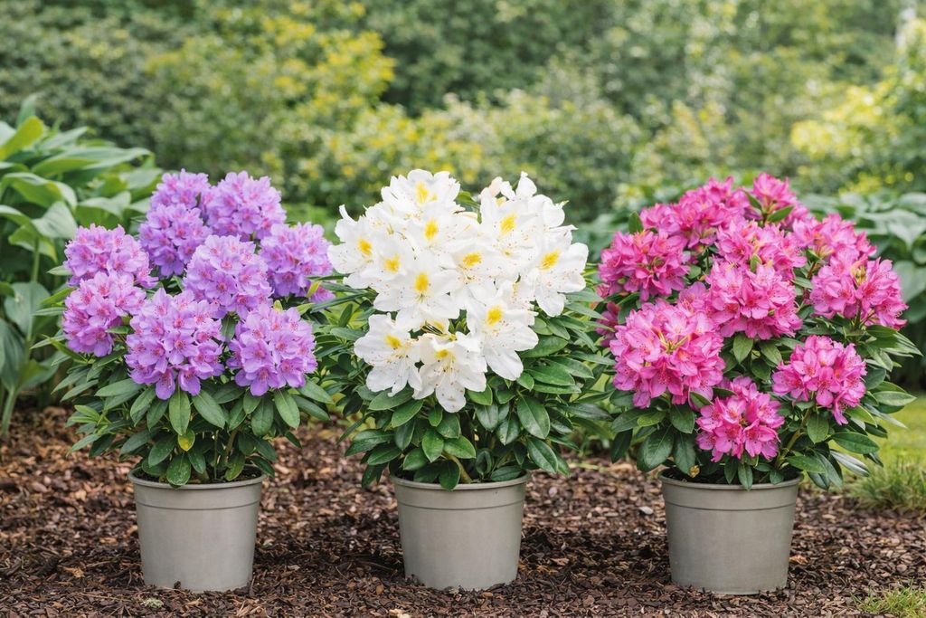 Set da 3 rododendri / rosa alpina – Viola, rosa e bianco – Immagine del prodotto 