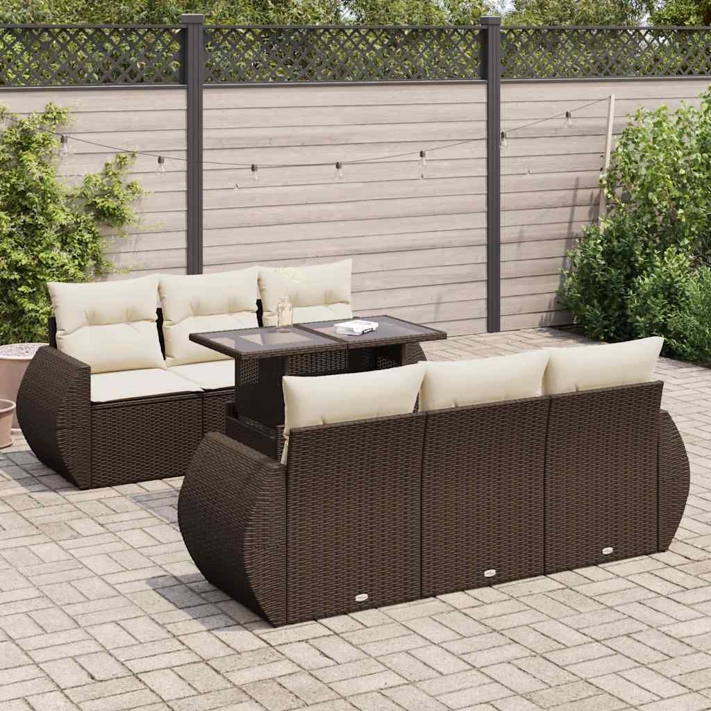 Maison Exclusive - 7-tlg. Garten-Sofagarnitur mit Kissen Braun Poly Rattan