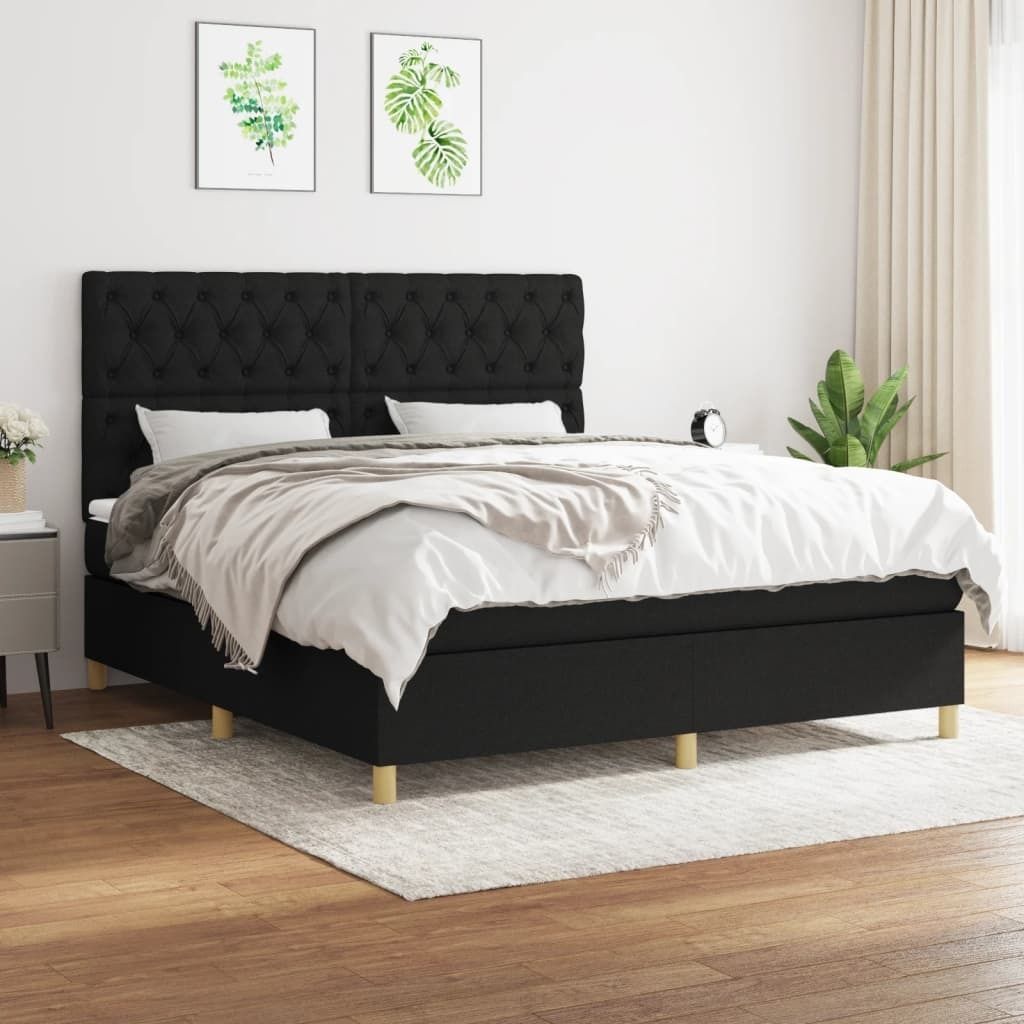 The Living Store Boxspringbett mit Matratze Schwarz 160x200 cm Stoff