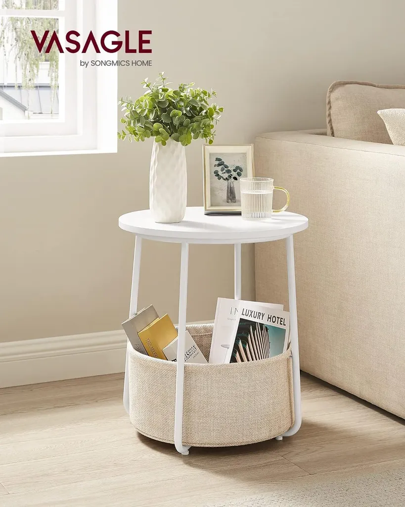 Tavolino da Salotto Moderno VASAGLE - Bianco e Beige con Stoccaggio - 2