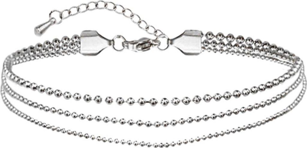 viva-adorno 21cm Edelstahl Fußkettchen Armkette Länge verstellbar Damen Armband Damenarmband Kugelkette SB16, D2 silber