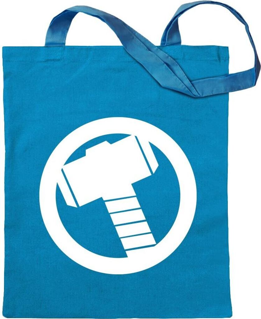 Kiwistar - Baumwolltasche - hellblau - Mjölnir - Thors Hammer - Tragetasche Stoffbeutel Umhängetasche langer Henkel