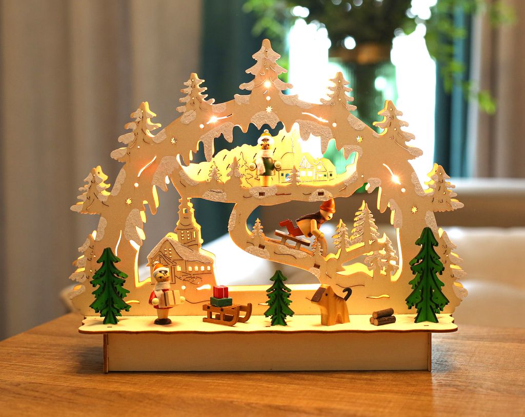 3D Holz Lichterbogen Schwibbogen Winterlandschaft Weihnachten Weihnachtsdeko 
