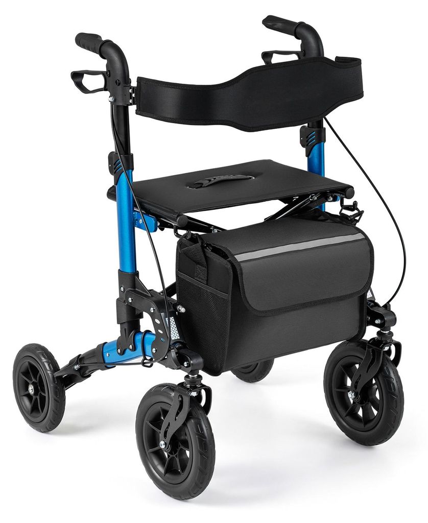 COSTWAY Rollator faltbar leicht mit Sitz, 2in1 Rollstuhl & Reiserollator, Gehhilfe 6-fach höhenverstellbar, Gehwagen mit Stockhalter Tasche, bis 1...