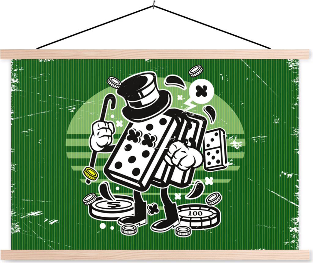 MuchoWow Textilposter Domino-Steine - Hut - Retro 60x40 cm mit holzfarbenen Rahmen - Bilder