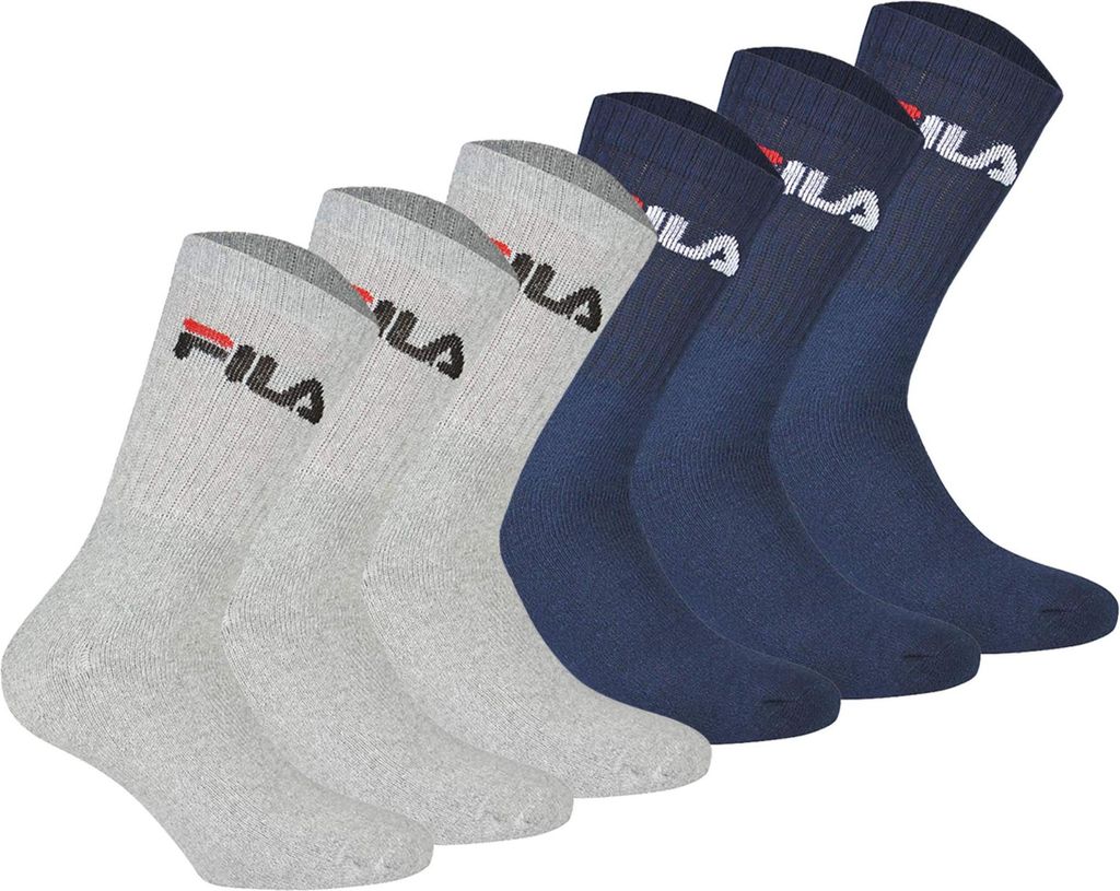 FILA Unisex Socken, 6er Pack - Crew Socks, Frottee, Tennis, Sport (2x 3 Paar) Blau/Grau 35-38