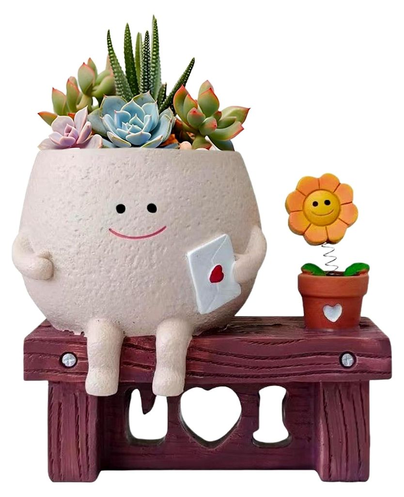 Blumentopf mit Smiley-Gesicht, Pflanztopf für Sukkulenten mit Ablaufloch, Lustige Blumentöpfe für Innenräume, Geschenkideen für die Mutter