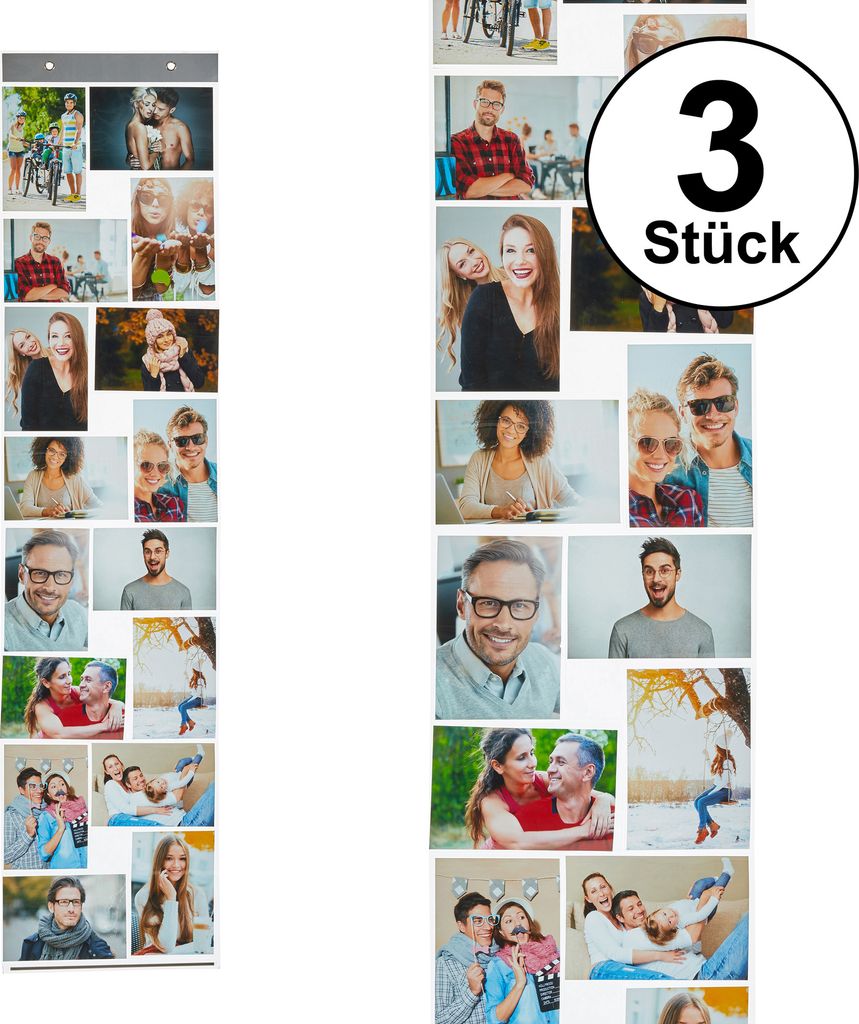 3er Set Fotovorhang mit 16 Taschen für Fotos im Quer & Hochformat 10x15cm