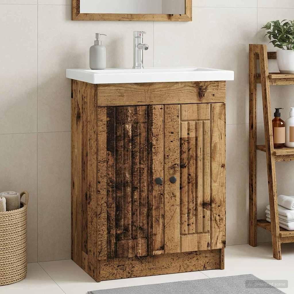 Möbel Unter dem Waschbecken Badschrank Altholz 78,5 x 37,5 x 81 cm - Badspiegel CC2840