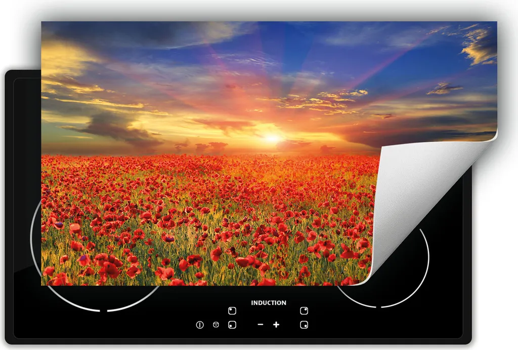 DarHaus Tappetino Roll-up 90x52 cm Piastra Coprifornelli Rosso Poppies