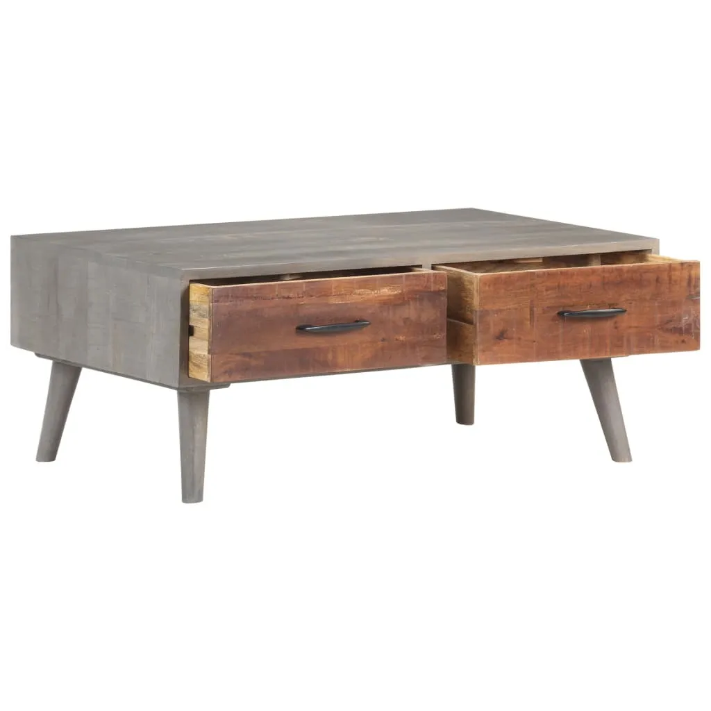 vidaXL Table basse Gris 100x60x40 cm en bois massif de manguier rugueux