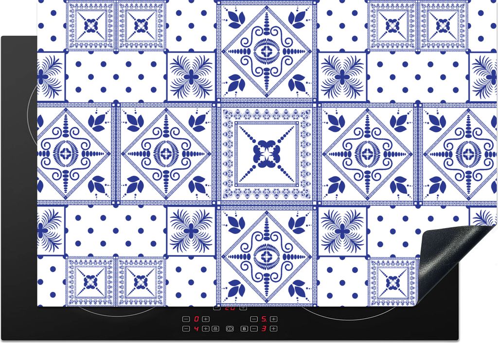 KitchenYeah Herdabdeckplatte Fliesen - Muster - Delfter Blau , 76x51cm, Küche Deko, Glaskeramikfeld Herdabdeckung, Abdeckplatte fùr Kochfeld