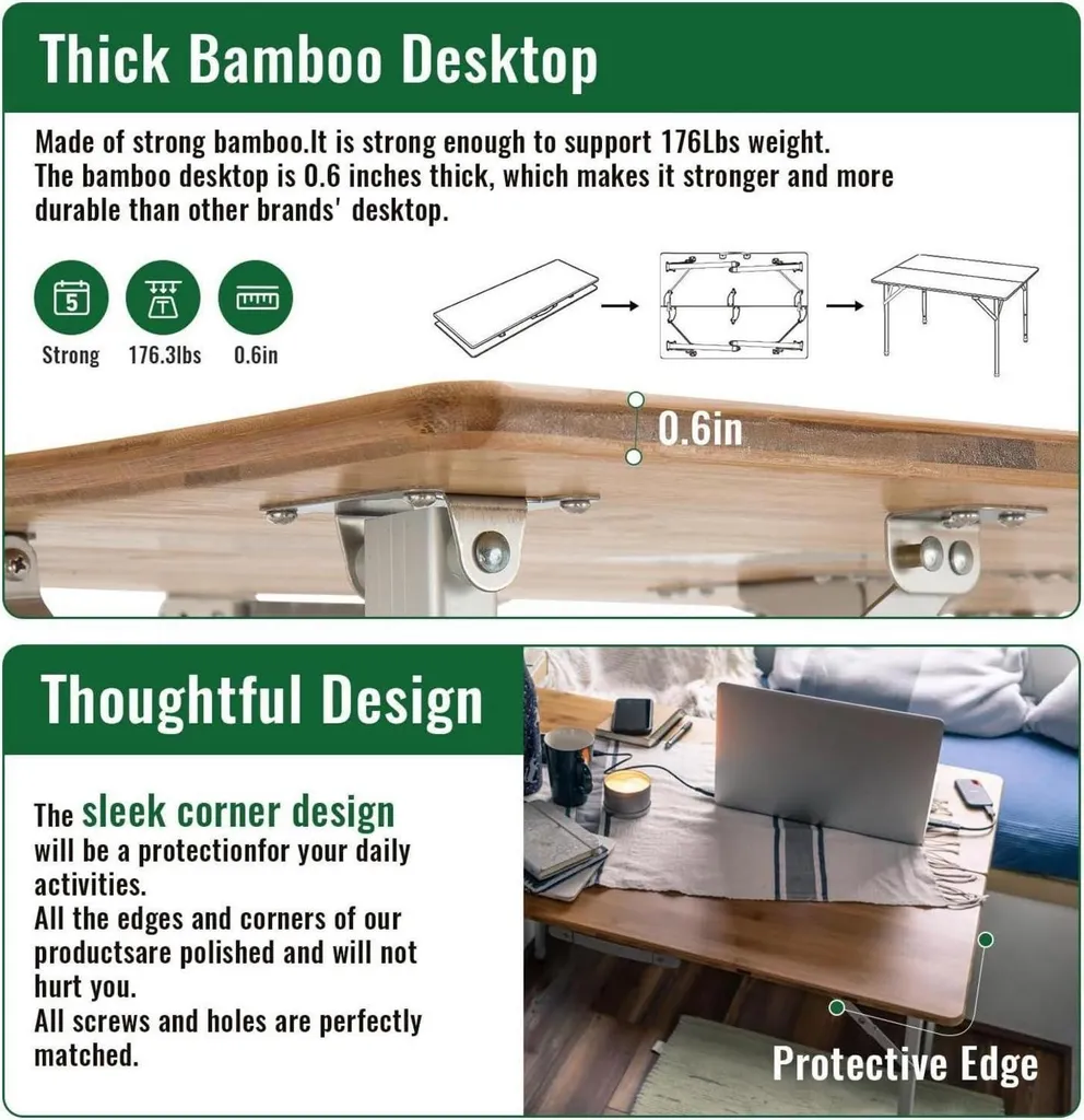 Table de Camping Bambou Hauteur Réglable 120x70 cm KingCamp Robuste - 5
