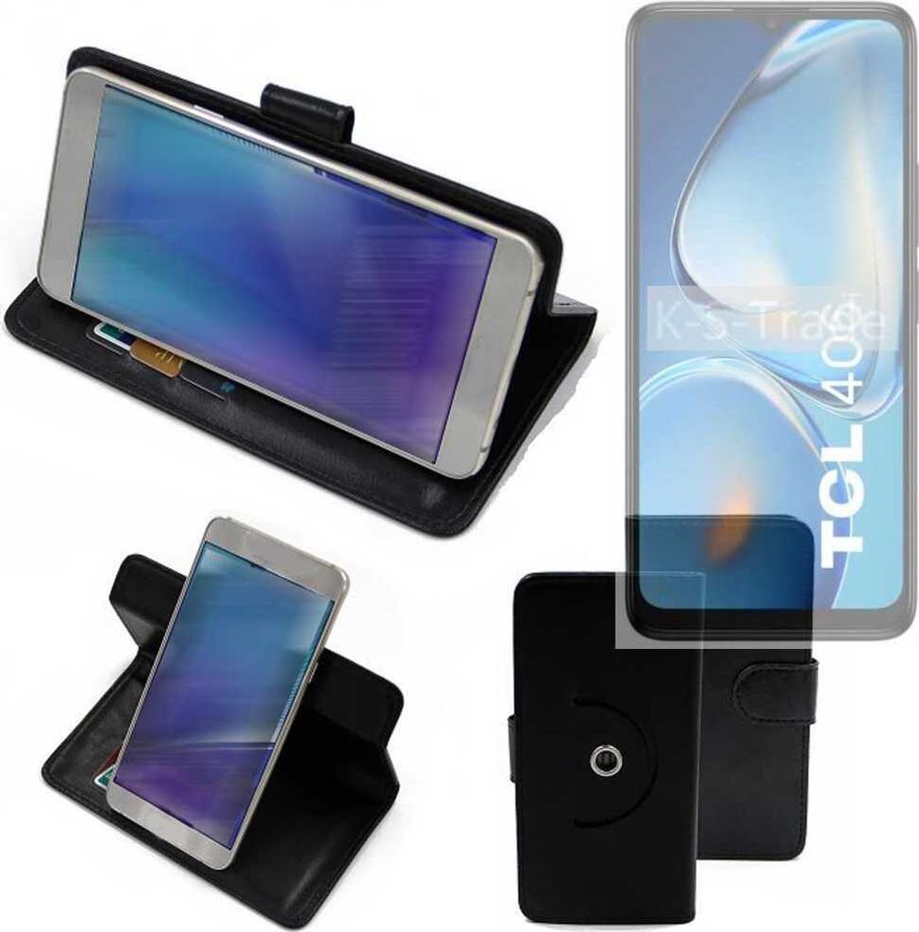K-S-Trade Case Schutzhülle Handyhülle kompatibel mit TCL 406i Flipcase Smartphone Cover Handy Schutz Tasche Klapphülle Walletcase schwarz (1x)