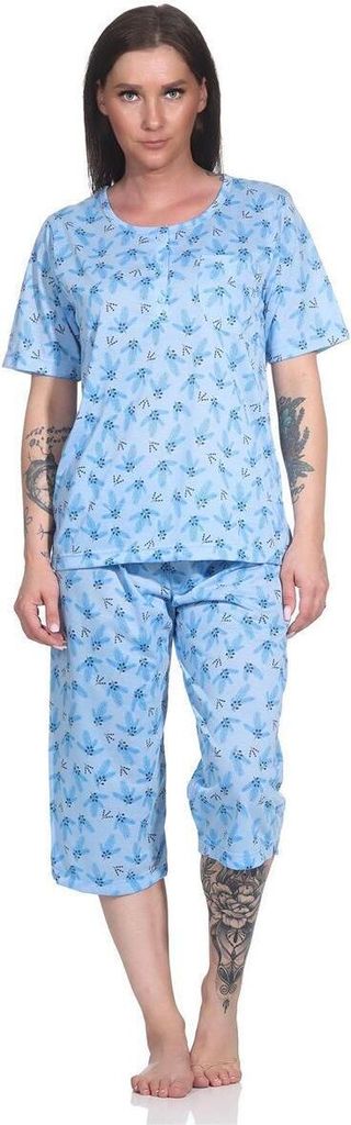 Damen Pyjama 2 teiliger Schlafanzug Hausanzug 3/4 Sommer; Blau/XL/42