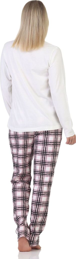 Normann Damen Schlafanzug mit karierter Pyjama-Hose aus Jersey - auch in Übergrößen ; weiß , 40