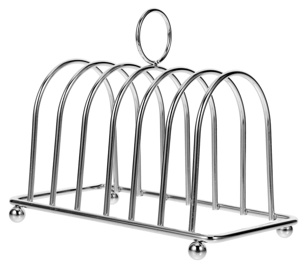 Edelstahl Toasthalter für 6 Scheiben Toast – Wiederverwendbarer Küchen Toasthalter mit Boden – Praktischer Tisch Toastständer für Frühstü...