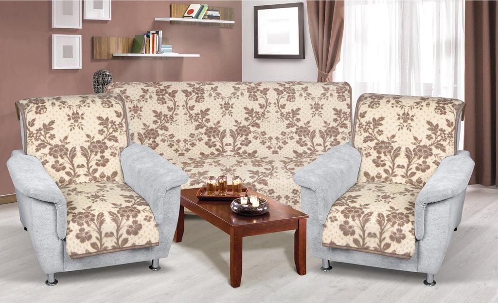 Tagesdecke für Sofa Karmela 3+1+1 beige flower