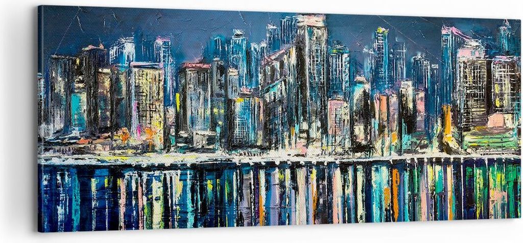 Bild auf Leinwand - Leinwandbild - Stadt Aussicht Wasser - 100x40cm - Wand Bild - Wanddeko - Leinwanddruck - Bilder - Kunstdruck - Wanddekoration -...