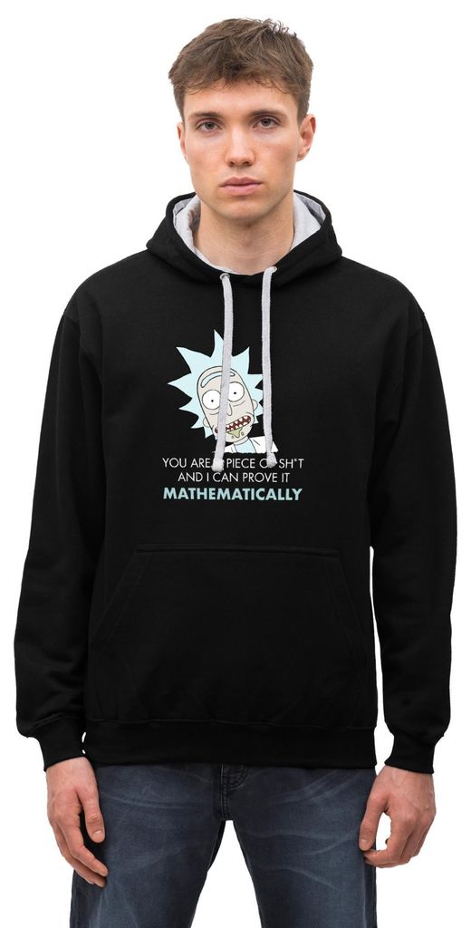 Spreadshirt Rick and Morty Piece Of Sh*T Stück Schei*E Uni Kontrast Hoodie, S, Schwarz/Grau meliert