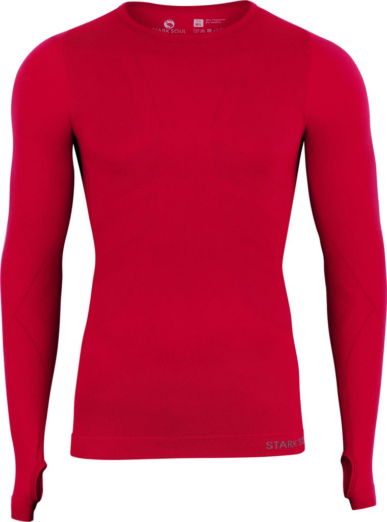 Baselayer Longsleeve Unterzieh-Shirts Langarm Seamless - WARM UP -, Herren Sport Shirts – Rot – Gr.: L/XL