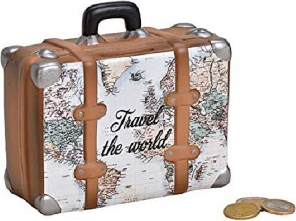 Spardose Sparschwein Sparbüchse Koffer Travel the world Produktbild 
