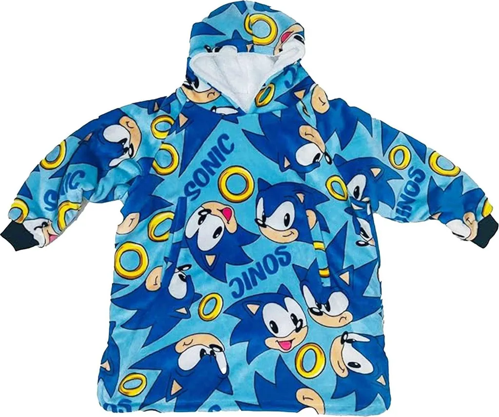 Plaid à Manches Sonic Enfant en Polaire Moelleuse et Chaude Bleu TC292