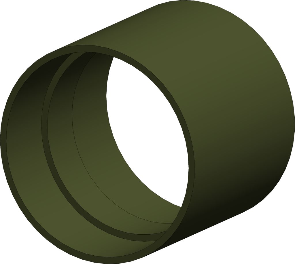 A 3D rendering of a single, dark green, cylindrical pipe connector.