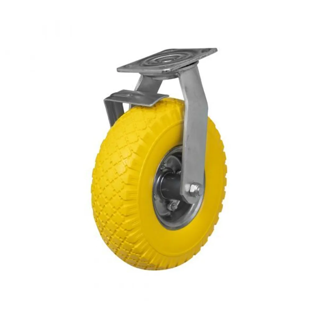 Roue de chariot jardinage 300x4 increvable pivotante munie d'un frein