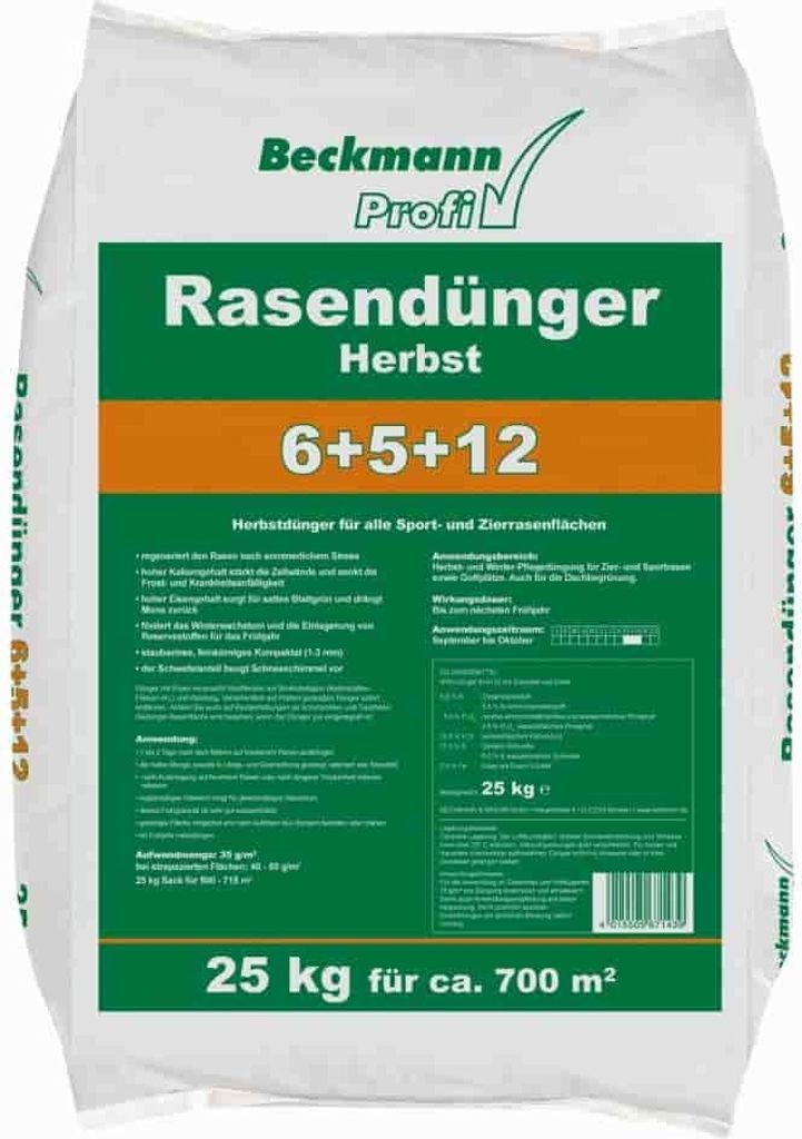 25 kg Rasendünger Herbst Beckmann NPK-6+5+12 f.ca. 700m²