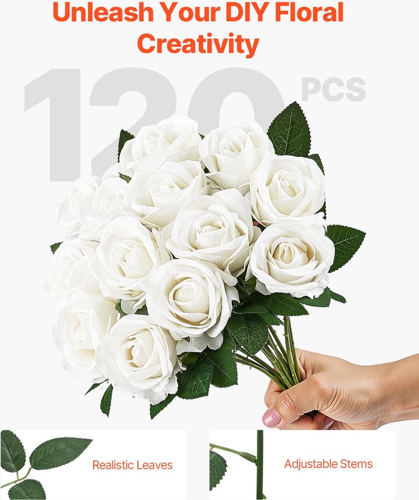 SucceBuy Kunstrosen Weiß 120 Stk. Künstliche Blumen