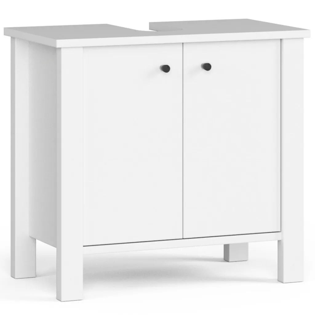 Meuble de rangement bas pour salle de bain blanc avec double porte battante