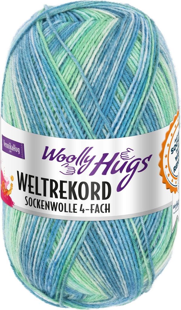 Woolly Hugs Weltrekord Sockenwolle 4-fädig 75% Schurwolle/25% Polyamid 420m/100g 05 | grün/blau