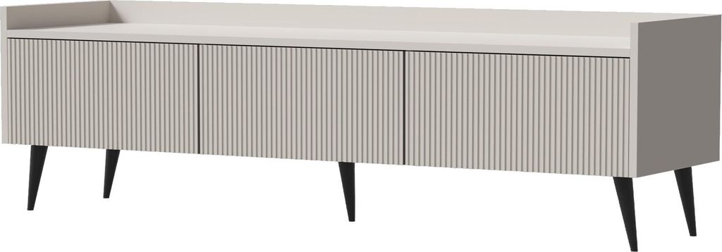 TV-Lowboard 150 cm mit Rillenfronten & hohen Metallfüßen – Fernsehschrank mit Stauraum und Kabelmanagement in Beige Kaschmir – Minimalistisch...