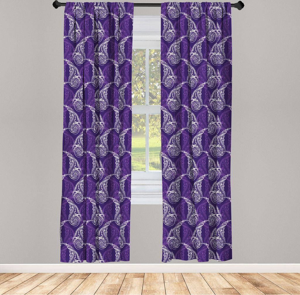 ABAKUHAUS Ethnisch Vorhänge, Gardinen, Sehr Detaillierte Lila-Ton Paisley Motive Overlapping Elements, 2 Stück 75 x 225 cm, , Dunkel Violett Violett