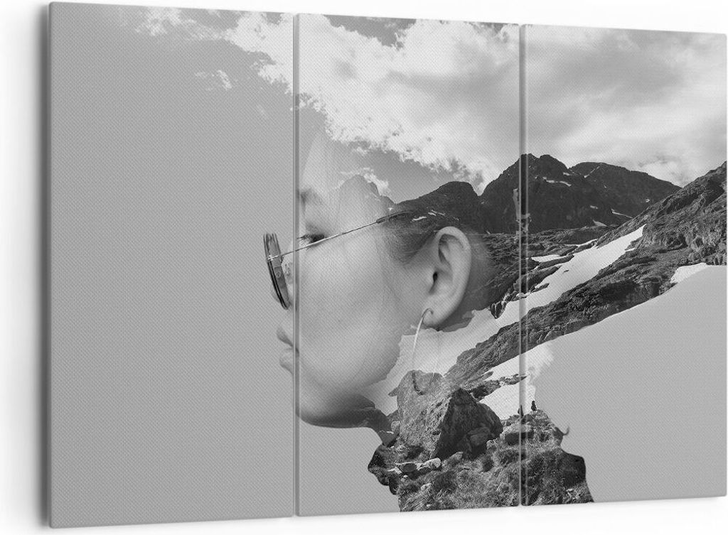 Bild auf Leinwand - Leinwandbild - 3 Teile - Frau modern schwarz und weiß - 165x110cm - Wand Bild - Wanddeko - Wandbilder - Leinwanddruck - Bilder...