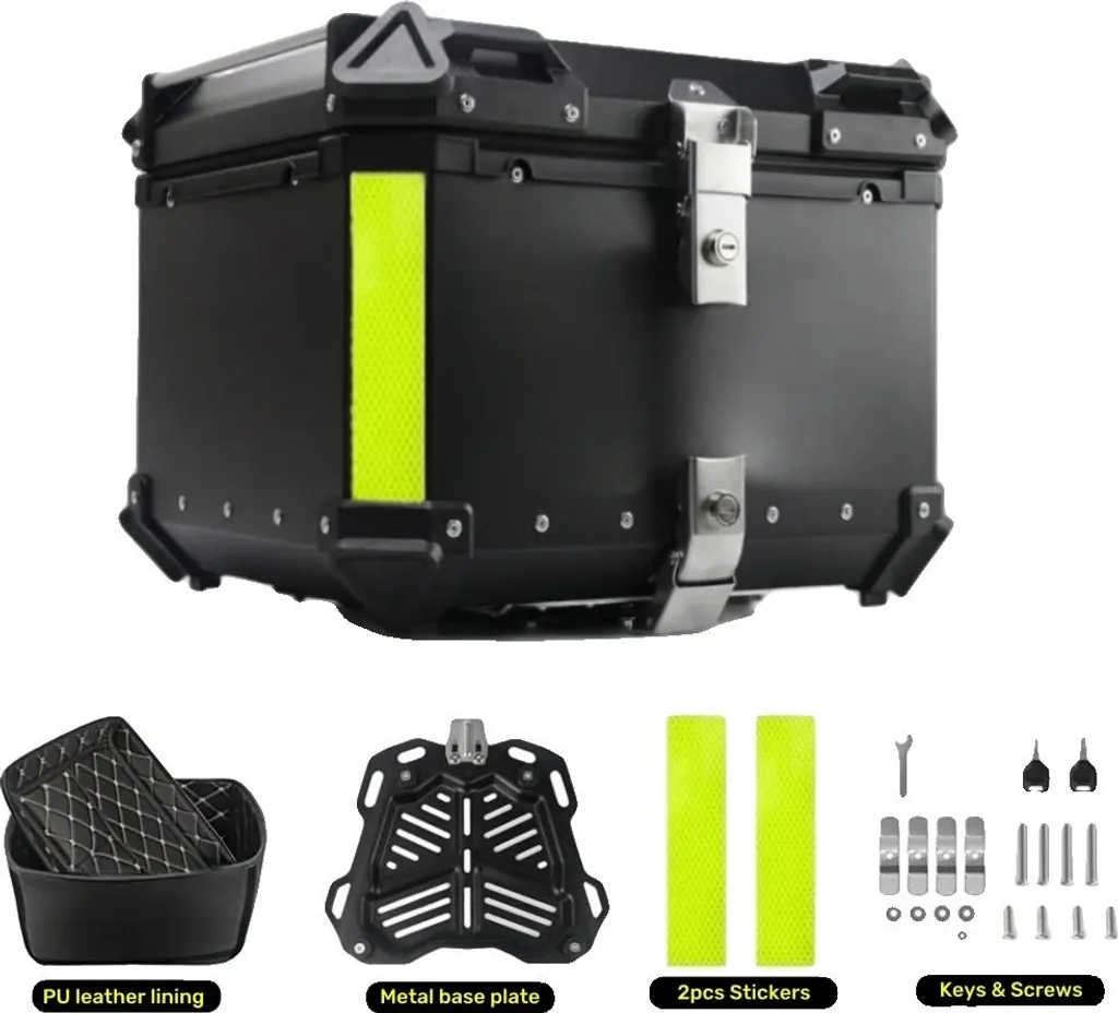 Sacoche de moto 45L en aluminium noir - Coffre arrière étanche robuste