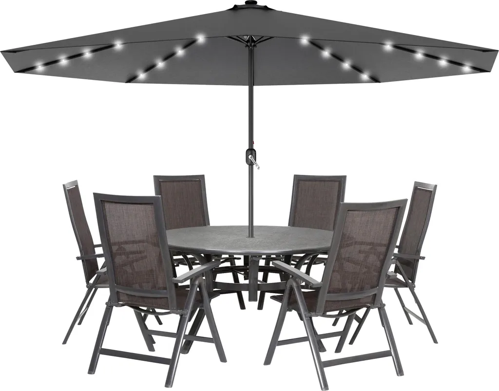 Grand Parasol de Balcon Ø 350 cm Gris avec LED pour Terrasse Été