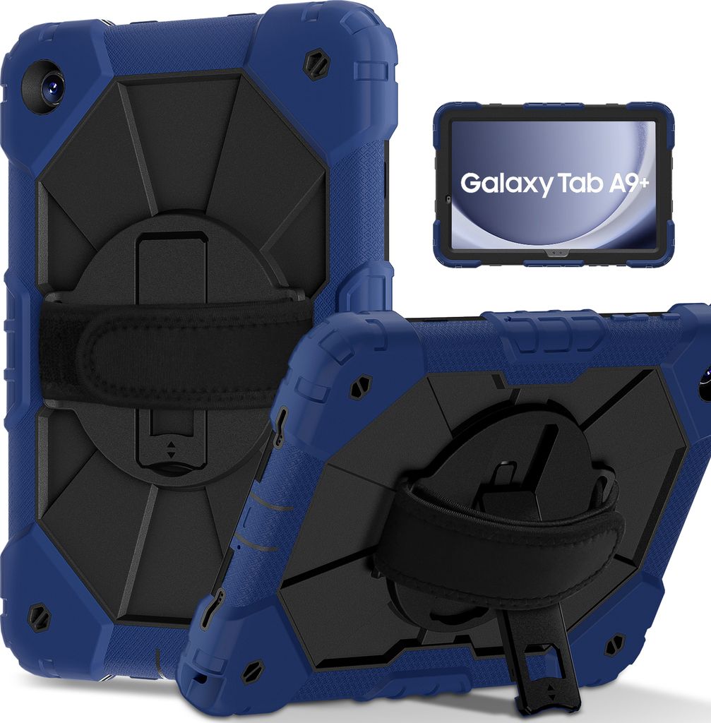 Hülle für Samsung Galaxy Tab A9 Plus /Tab A9+ 11" 2023 Tablette Schutzhülle Stoßfeste mit 360 Drehbarer Handschlaufe/Ständer Navy Schwarz